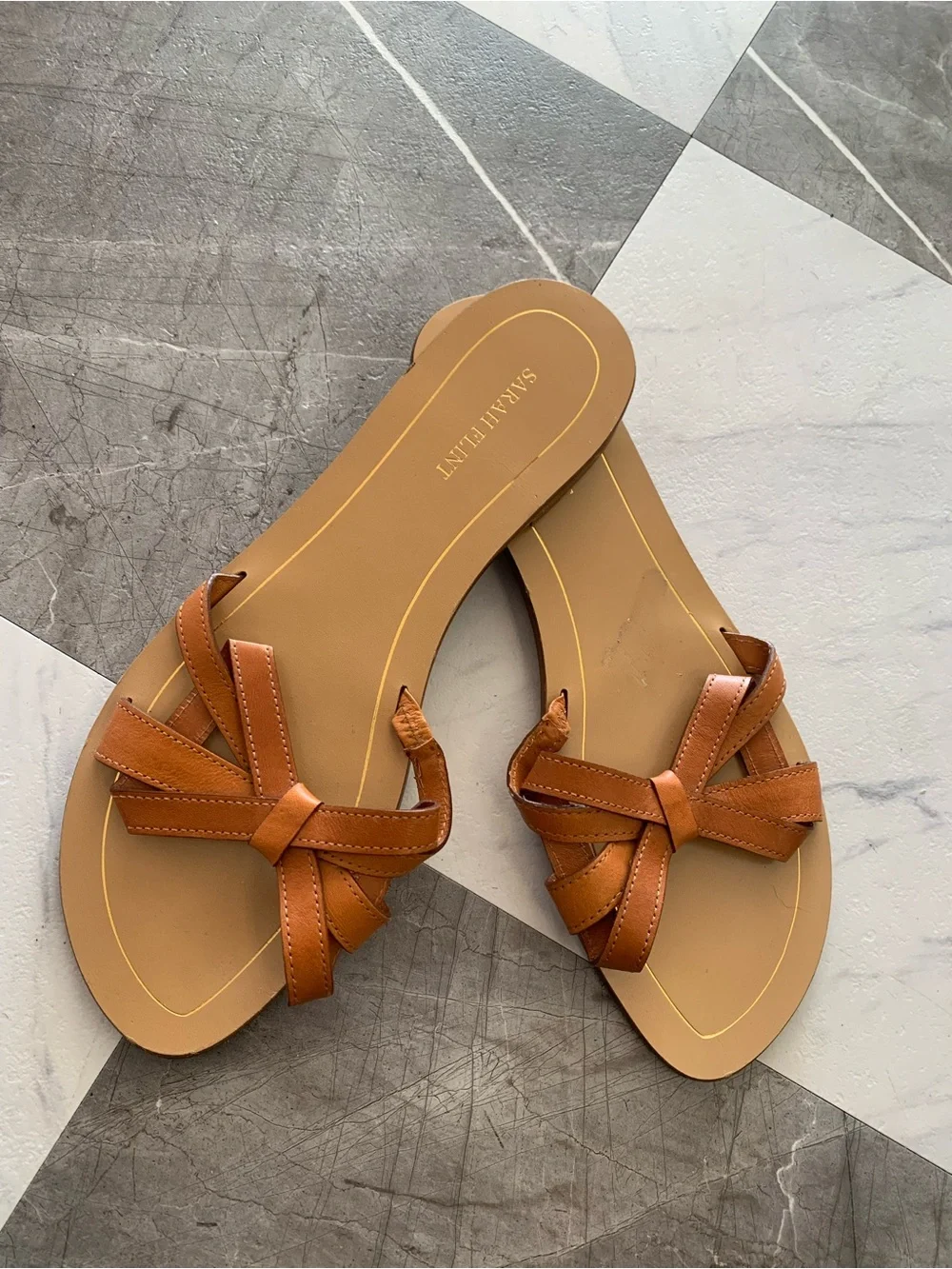 Sarah Flint Cognac Knot Leather Toe-Loop Sandals